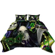 Mardi Gras Masquerade Purple Green and Gold Masks Coverlet