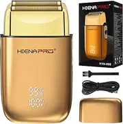 HIENA PRO Foil Shaver for Men Barber, Double Electric Foil Trimmer, Professional Electric Razor, Close Shaver, Cordless Rechargeable with USB, Detachable Design, LED Display, Gold