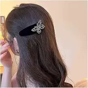 [Cybche] Rhinestone Butterfly Hair Clip Black Butterfly Pins Clips Barrette Butterfly Wings Hair Clips Velvet Snap Hair Clips Crystal Butterfly Side Clip Barrette Decorative
