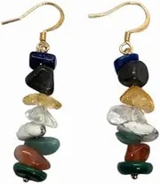 [Zyh The ocean] Natural Multiple Gemstone Chip Gravel Beads Dangle golden Hook Women's Earrings, Stone, gravel