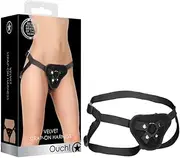 Ouch! Velvet & Velcro Adjustable Harness with O-Ring, Black