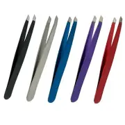 5 Pack Stainless Steel Eyebrow Tweezers Slanted Tip Hair Plucking Tweezers