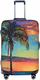 [CADREWY] Sunset Palm Print Travel Suitcase Cover Luggage Protector with Elastic Anti Scratch for Carry On, Black, Medium