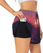 [GaxfjRu] Bright Moon at Sea Hippie Print Women's Running Shorts High Waisted Running Shorts Pocket Sporty Gym Elastic Short