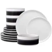 Noritake Dinnerware Set 12-Pcs Porcelain Dishwasher Safe Black (Service for 4)