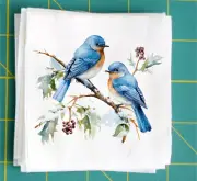 Fabric Panel Quilt Block Winter Bluebirds on Fabric for crafting & sewing