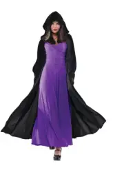 AMSCAN Black Purple Velveteen Hooded Cloak Cape Halloween Cosplay Costume Adult