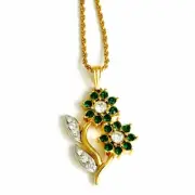Vintage Necklace for Women, Nickel Free, 22KT Gold Plated, KEYES Flower green