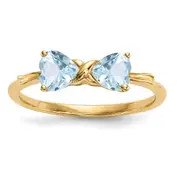 Solid 14k Yellow Gold Polished Simulated Aquamarine Bow Ring