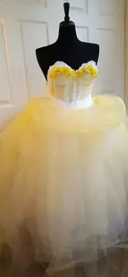 "Belle" Beauty & The Beast Inspired Yellow Corset Lace Tulle Wedding Ballgown
