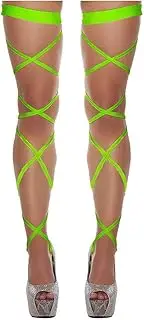 [PiurUf] Stockings Gothic Punk Cross Bandage Leg Wraps Hot Pole Dance Lingerie Sexy Hot Erotic High Thigh Stockings for Women Costumes Thigh High Stockings (Size : Green)