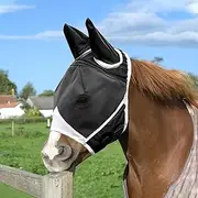 APOMOONS Fly Mask Horse UV Protection, Super Comfort Stretchy Horse Fly Mask with Ear Protection, Fly Mask Horse Fly Mask, Fly Mask Shetty Large Eye Space (M, Black White)