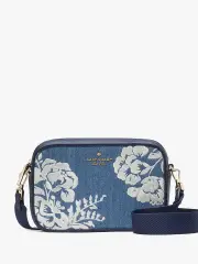 Madison Vase Floral Embroidered Denim Mini Camera Bag