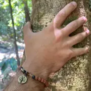 Tree of life wrist mala beads mens yoga bracelet, rudraksha, lava, citrine, tige