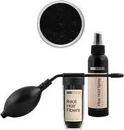 Hair Illusion Combo Kit - Hold Spray, 38g Hair Fiber Bottle, Applicator & Hairline Optimizer (Jet Black)