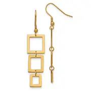 Stainless Steel Chisel Polished Yellow Ip-Plated Squares Dangle Shepherd Hook Earrings