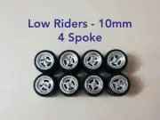 1/64 Custom Wheels LOW RIDERS WHEELS RUBBER TIRES 10MM 4 SPOKE - Hot Wheels