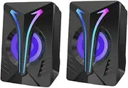 Angoily 1Pair RGB Computer Speakers with USB Power Aux Input Stereo Sound Box LED Lighting for Gaming and Music Bass Speakers for Enhanced Audio Experience