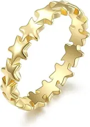 RIUKIU Cute Stackable Pentagram Ring, Fashionable Stainless Steel Ladies Ring,Gold,5