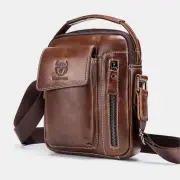 BULLCAPTAIN Genuine Leather Business Messenger Bag Retro Mini Vintage Shoulder Bag Crossbody Bag for Men Multi-functiona