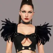 Feather Cloak PU Leather Harness Shoulder Armor Cape Punk Shawl Clown Vampire