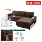 Durable Waterproof L-Shaped Sofa Cover with Elastic Fit for Pets - Chocolate
