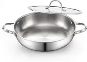 [Cooks Standard] Multi-Ply Clad Stainless Steel Wok Stir Fry Pan with Glass Lid, 12-inch Large Stainless Steel Deep Frying Pan, Everyday Chef's Pan Flat Bottom Wok Induction Cookware
