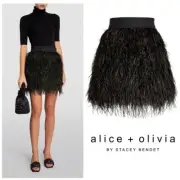 New! NWT ALICE + OLIVIA Cina Ostrich Feather High Waist Mini Skirt $895