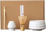 4 PCS Matchas Set, Japanese Household Matcha Bowl, Whisk Stand,Matcha Whisk and Scoop,Tea Enthusiast Matchas Set(White)