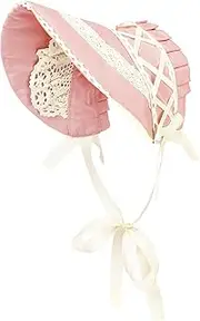 Victorian Bonnet Colonial Pioneer Hat with Lace Tea Party Costume Sun Cap for Women