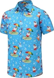 [Aturmio] Christmas Shirt for Men Short Sleeve Button Down Santa Claus Vacation Hawaiian Shirts