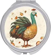 RTSEBVN Travel Makeup Mirror Portable Pocket Mirror Foldable Thanksgiving Turkey Printing Compact Mirror for Women Gifts
