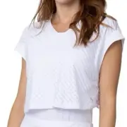 NWT Sofibella White Olympic Club Mesh Cover-Up Cropped Tennis Top, L