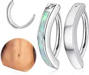 [Fiasaso] 2Pcs 14G Clicker Belly Button Ring for Women Surgical Steel CZ Opal Belly Ring Simple Reverse Navel Rings Body Jewelry