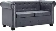 2 Seater Sofa Couch, Loveseat Lounge Chair 2-Seater Chesterfield Sofa Artificial Suede Leather Grey