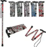 Folding Walking Stick Adjustable Aluminium Floral Walking Cane For Hiking Camping Durable Mobility Aid Red