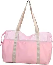 [ROMISBABA] Large Capacity Mesh Beach Bag Stylish Pink Sundries Storage Bag for Summer Travel Quick Dry Design with Large Pockets for Towels Water Bottles and Valuables