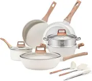 12Pcs Pots and Pans Set, Nonstick Cookware Sets, White Granite Induction Cookwar