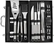 28PCS BBQ Grill Accessories Set, Non-Slip Grill Tools for Outdoor Grill Set Thicker Stainless Steel Grill Utensils Set, Deluxe Grilling Tools Set in Aluminum Case Ideal Gifts for Men