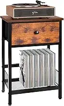 RUILALIFE Record-Player-Stand-Table with Vinyl Holder, 3 Tier Turntable Stand with Albums Storage Shelf, Small Side Tables for Small Spaces, End Table with Drawer for Bedroom Living Room