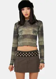 [Minga] Evergreen Mesh Crop Top