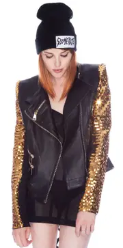 Chen Gold Sequin Leather Jacket