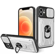 case For iPhone 12 Slide Camera Lens Protection and Built in 360 Rotatable Ring Holder - White