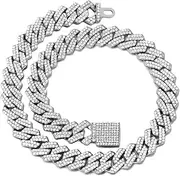 Flatfoosie Dog Chain Collar Walking Metal Chain Collar Cuban Link Dog Collar with Secure Buckle 14MM Pet Gold Chain Dog collars for Small Medium Large Dogs Cats (16 inch, Silver)