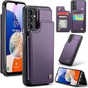[ELEPIK] for Galaxy A14 Case with Card Holder, Kickstand [5 Card/Cash Holder] [for Women & Men] [Durable PU Leather] Magnetic Wallet Phone Cover for Samsung Galaxy A14, Fashion Purple