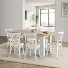 Oikiture 160cm Extendable Dining Table with 6PCS Dining Chairs Crossback White