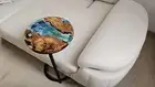 Handmade Wood & Ocean Resin C-Shaped End Table – Unique Artistic Side Table tops