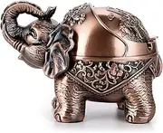 Hipiwe Elephant Windproof Ashtray with Lid, Desktop Metal Cigarette Ashtray Holder for Indoor or Outdoor Use, Unique Tobacco Ash Tray for Patio/Outside/Office/Home Decor
