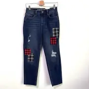 Justice Mini Mom Jean Girls 16 Patchwork Raw Hem Crop 27x25 Stretch Casual NEW