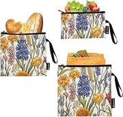 Fall Flowers Hyacinths Cornflower Freesia White_3 3 Piecing Reusable Travel Snack Bags Multi-Use Emergency Snacks Makeup Bag for Picnic Work Travel Office